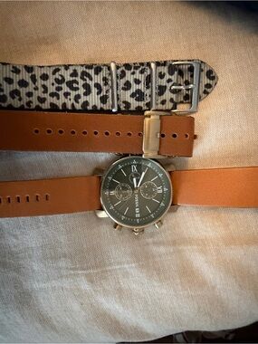 Fossil unisex Brown Leather Strap Chronograph Watch with Olive Dial